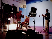 Adrian Carr, Michael York and John Clark on the set of Overseer